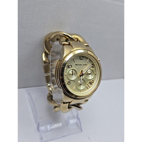 Michael Kors Runway MK3131 Gold Tone Watch Chain 38mm New Battery Womens Sz Smal - Picture 3 of 9